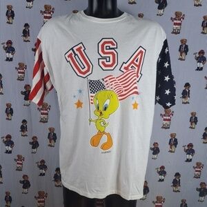 Vintage 90s Tweety Bird USA Warner Bros patriotic one size casual white t-shirt